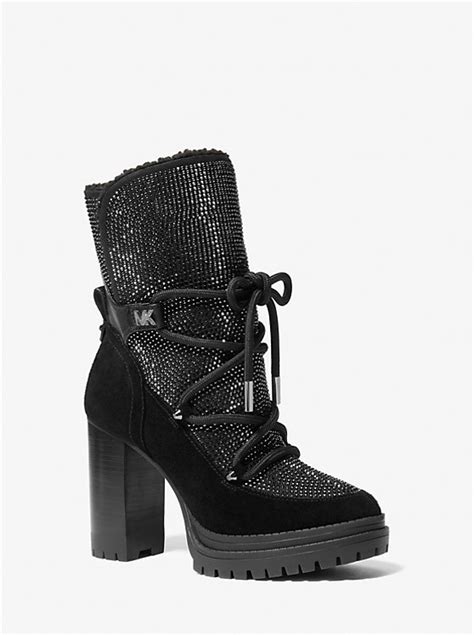 michael michael kors culver embellished lace-up boot|Culver Embellished Nubuck and Glitter Chain Mesh .